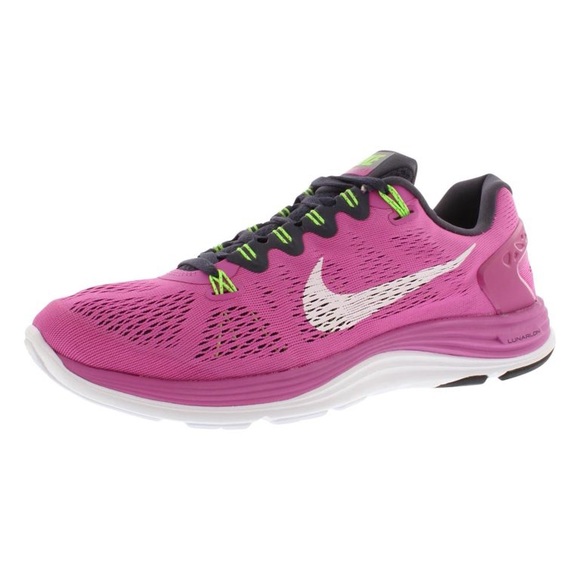 Used Women Size 7.5 Nike Luanrglide+5 Running Sneakers In Pink With White Swoops - Picture 2 of 12